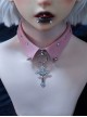 Pink Sweet Cool Leather False Collar Metal Rivet Cross Decoration Punk Lolita Necklace