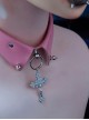 Pink Sweet Cool Leather False Collar Metal Rivet Cross Decoration Punk Lolita Necklace