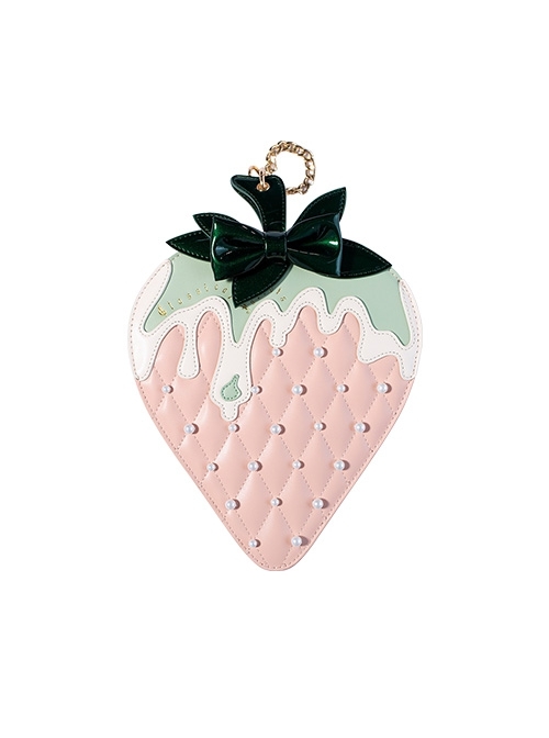 Little Strawberry Series PU Leather Natural Shell Bead Strawberry Sweet Lolita Daily Portable Messenger Bag
