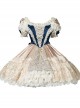 Elizabethan Coronation Series Elegant Puff Sleeve Lace Ruffle Hem Pearl Embellished Classic Lolita Short Sleeve Dress