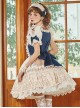 Elizabethan Coronation Series Elegant Puff Sleeve Lace Ruffle Hem Pearl Embellished Classic Lolita Short Sleeve Dress