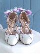 Seashell Natural Freshwater Pearl Embellished Lambskin Lace-Up Classic Lolita Shoes