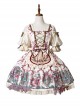 Printed Little Red Riding Hood Series Elegant Square Neck Bubble Lantern Sleeve Detachable Lace Embroidery Apron Classic Lolita Short-Sleeved Dress
