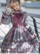 Stand Collar Lace Lantern Sleeve Detachable Bow-Knot Tie Hollow Grid Bow-Knot Hem Design Classic Lolita Long Sleeve Dress