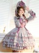 Stand Collar Lace Lantern Sleeve Detachable Bow-Knot Tie Hollow Grid Bow-Knot Hem Design Classic Lolita Long Sleeve Dress