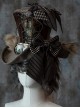 Steampunk Style Striped Rhombus Print Bow-Knot Plush Wolf Ears Daisy Embroidery Ribbon Lace-Up Punk Lolita Hat