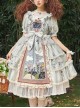 Big White Goose Yaya Series Round Neck Flower Embroidered Plaid Apron Stitching Polka Dot Lace Hem Classic Lolita Short-Sleeved Dress