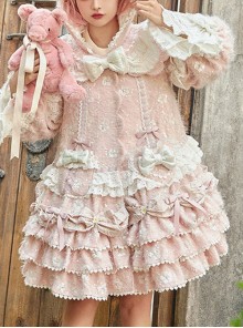 Pink Sweet Autumn Winter Detachable Hat Shawl Sequin Bow-Knot Decoration Sweet Lolita Long-Sleeved Coat