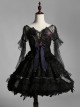 Black Upper Body Fake Two Piece Design Dark Elegant Sexy Halter Hem Feather Detachable Gothic Lolita Short Sleeve Dress