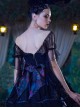 Black Upper Body Fake Two Piece Design Dark Elegant Sexy Halter Hem Feather Detachable Gothic Lolita Short Sleeve Dress