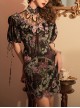 Victoria Garden Series Stand Collar Lace Hollow Chinese Style Modified Cheongsam Printed Tassel Decorated Classic Lolita Short-Sleeved Dress