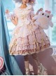 Pink-White Sweet Round Neck Puff Sleeve Hollow Back Detachable Apron Lace Flower Embroidery Bow-Knot Decoration Sweet Lolita Short Sleeve Dress