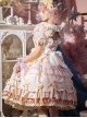 Pink-White Sweet Round Neck Puff Sleeve Hollow Back Detachable Apron Lace Flower Embroidery Bow-Knot Decoration Sweet Lolita Short Sleeve Dress