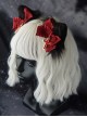 Handmade Plush Cat Ears Red Bow Knot Cross Halloween Gothic Lolita Hair Clip