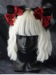 Handmade Plush Cat Ears Red Bow Knot Cross Halloween Gothic Lolita Hair Clip