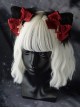 Handmade Plush Cat Ears Red Bow Knot Cross Halloween Gothic Lolita Hair Clip