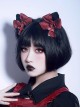 Handmade Plush Cat Ears Red Bow Knot Cross Halloween Gothic Lolita Hair Clip