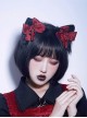 Handmade Plush Cat Ears Red Bow Knot Cross Halloween Gothic Lolita Hair Clip