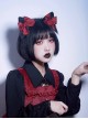 Handmade Plush Cat Ears Red Bow Knot Cross Halloween Gothic Lolita Hair Clip