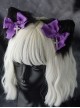 Purple Bow-Knot Cross Decoration Black Handmade Plush Cat Ears Halloween Gothic Lolita Hair Clip