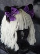 Purple Bow-Knot Cross Decoration Black Handmade Plush Cat Ears Halloween Gothic Lolita Hair Clip