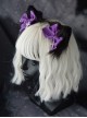 Purple Bow-Knot Cross Decoration Black Handmade Plush Cat Ears Halloween Gothic Lolita Hair Clip