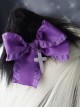 Purple Bow-Knot Cross Decoration Black Handmade Plush Cat Ears Halloween Gothic Lolita Hair Clip