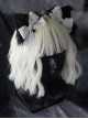 White Bow-Knot Black Plush Cat Ears Halloween Cross Decoration Gothic Lolita Hair Clip