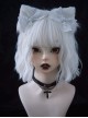 Pure White Handmade Plush Cat Ear Bow-Knot Cross Decoration Halloween Gothic Lolita Hair Clip