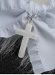 Pure White Handmade Plush Cat Ear Bow-Knot Cross Decoration Halloween Gothic Lolita Hair Clip