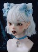 Light Blue Bow-Knot Cross Decoration White Plush Cat Ears Sweet Cool Halloween Gothic Lolita Hair Clip