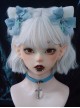 Light Blue Bow-Knot Cross Decoration White Plush Cat Ears Sweet Cool Halloween Gothic Lolita Hair Clip