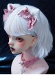 Pink Bow-Knot Sweet White Plush Cat Ears Halloween Cross Decoration Gothic Lolita Hair Clip