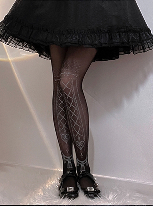 Black Bottom Spring Summer Ultra-Thin Japanese Tattoo Print Classic Lolita Pantyhose