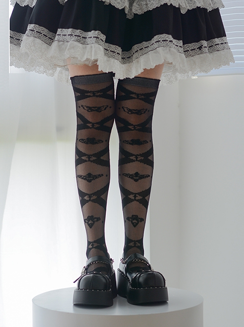 Solid Color Cross Stripe Summer Ultra Thin Lace Over The Knee Socks Classic Lolita Socks
