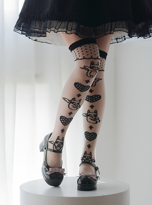 Rabbit Angel Series Rabbit Heart-Shaped Print Summer Lace Knee Socks Classic Lolita Socks