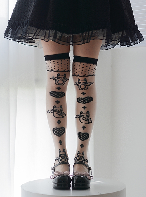 Rabbit Angel Series Rabbit Heart-Shaped Print Summer Lace Knee Socks Classic Lolita Socks