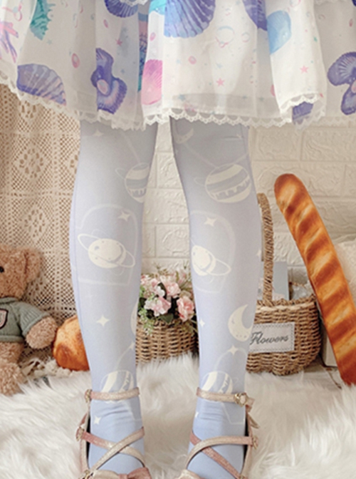 Cream Planet Series Velvet Solid Color Gradient Planet Print Over The Knee Socks Sweet Lolita Socks