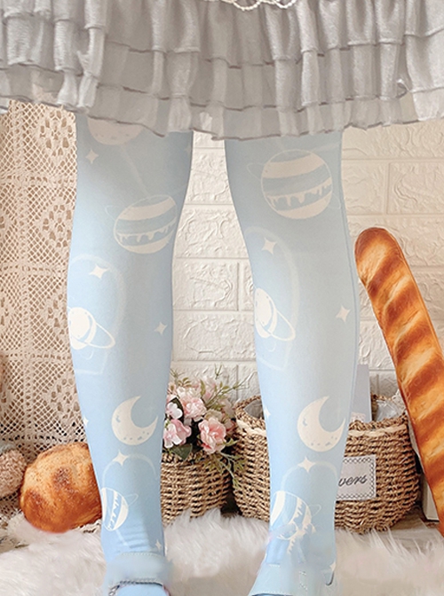 Cream Planet Series Velvet Solid Color Gradient Planet Print Over The Knee Socks Sweet Lolita Socks