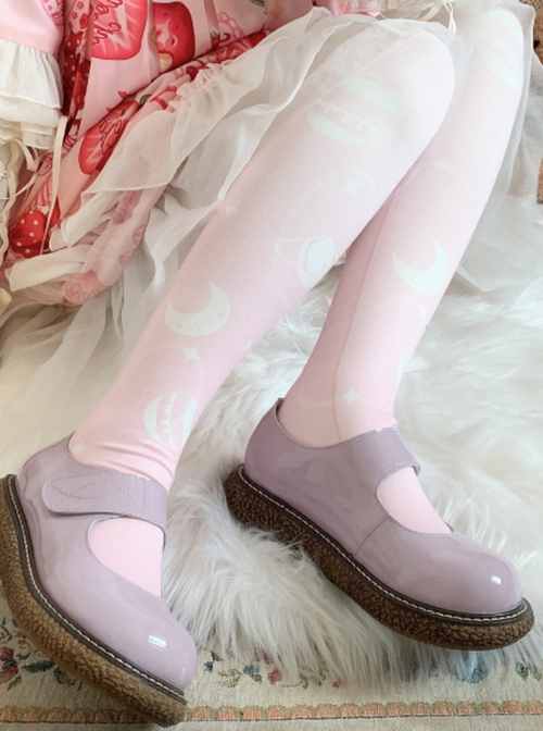 Cream Planet Series Velvet Solid Color Gradient Planet Print Over The Knee Socks Sweet Lolita Socks