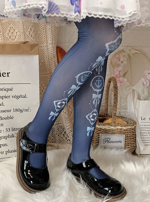 Summer Sailor Series Spring Summer Velvet Print Japanese Sweet Lolita Pantyhose