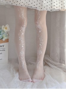 Deep Sea Story Series Solid Color Spring Summer White Print Classic Lolita Pantyhose