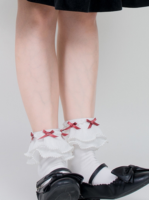 Aegean Series Bowknot Decoration Large Lace Spring Cotton Socks Classic Lolita Socks