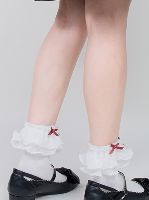 Aegean Series Bowknot Decoration Large Lace Spring Cotton Socks Classic Lolita Socks