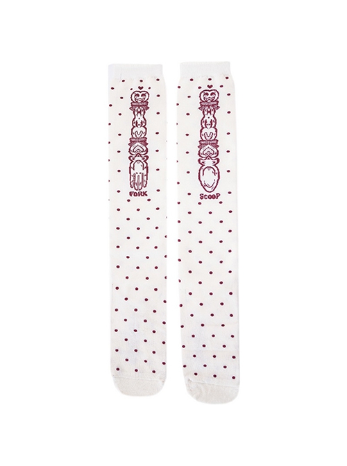 Annie's Breakfast Series Polka-Dot Print Combed Cotton Uniform Tube Socks Classic Lolita Socks