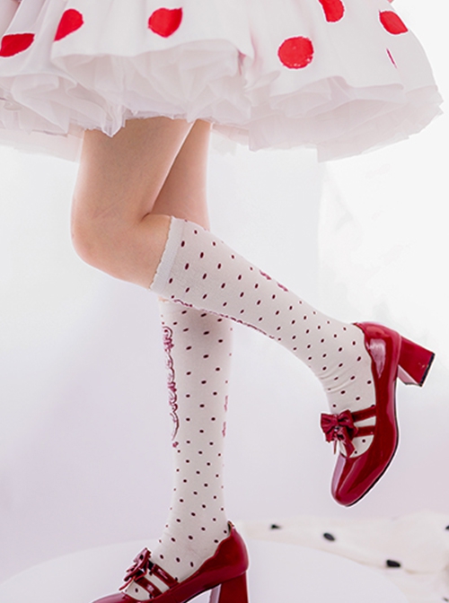 Annie's Breakfast Series Polka-Dot Print Combed Cotton Uniform Tube Socks Classic Lolita Socks