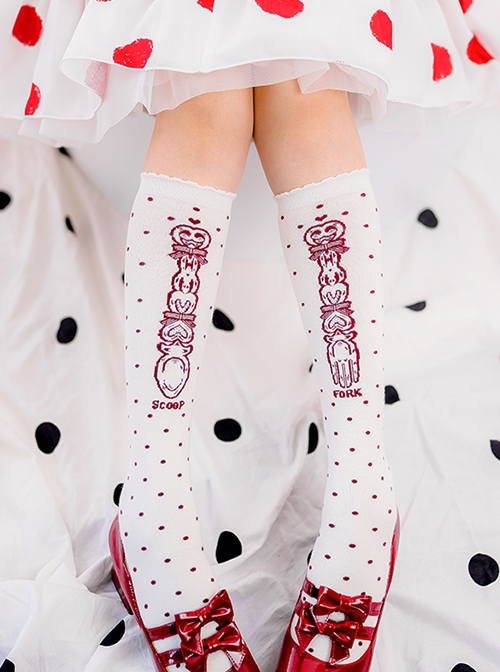 Annie's Breakfast Series Polka-Dot Print Combed Cotton Uniform Tube Socks Classic Lolita Socks
