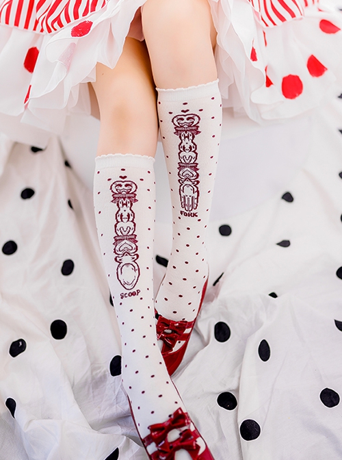 Annie's Breakfast Series Polka-Dot Print Combed Cotton Uniform Tube Socks Classic Lolita Socks