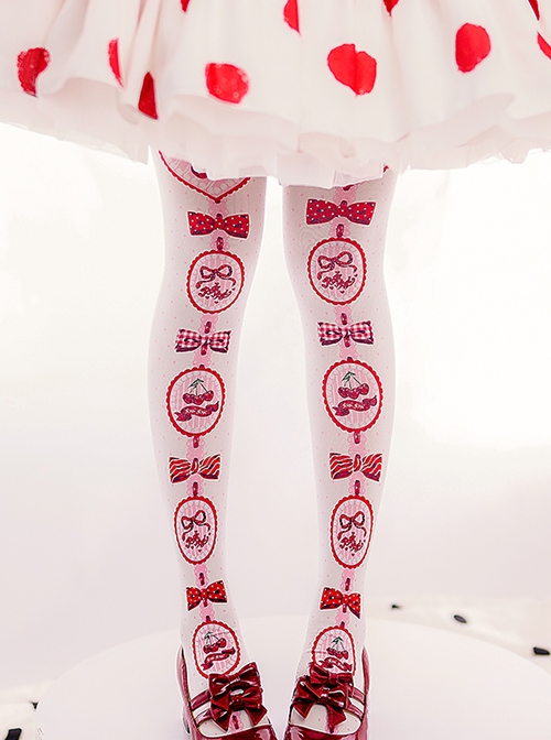 Cherry Pie Series Bow-Knot Cherry Print Velvet Over The Knee Socks Sweet Lolita Socks