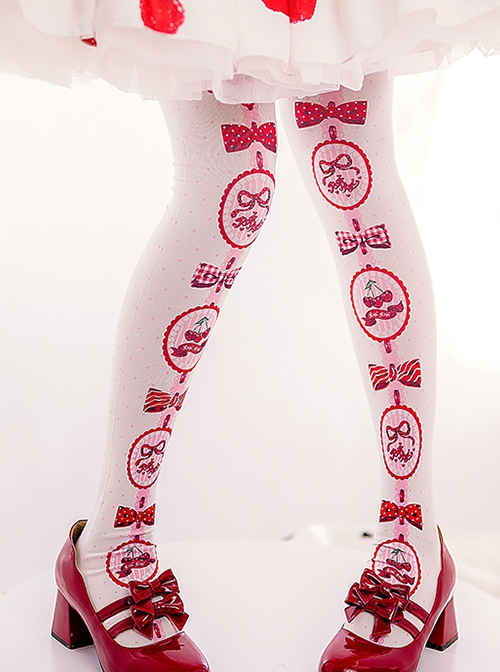 Cherry Pie Series Bow-Knot Cherry Print Velvet Over The Knee Socks Sweet Lolita Socks